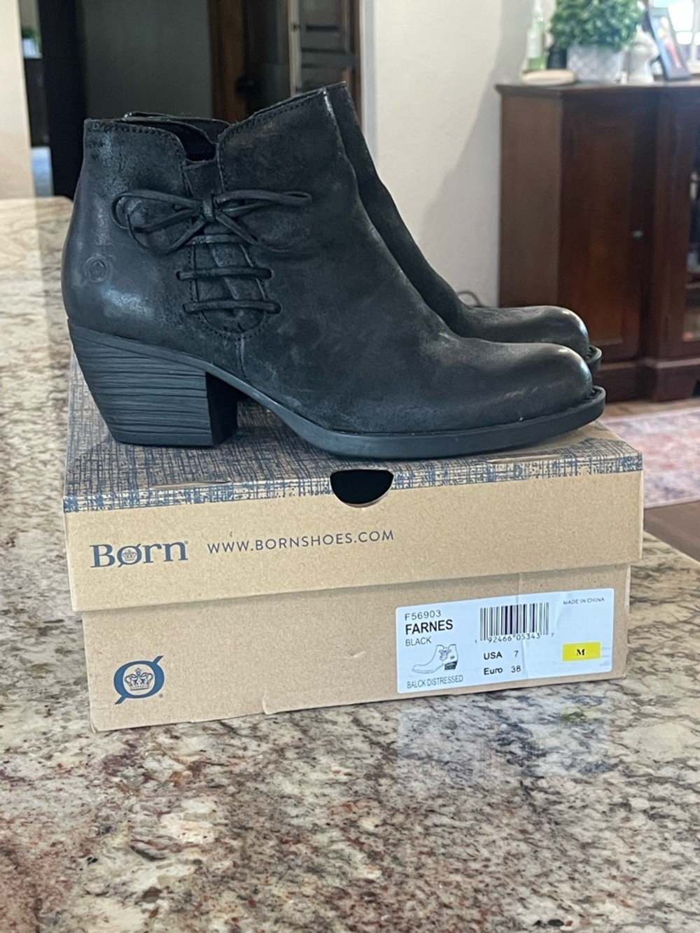 Born Black Suede Ankle Booties with Side Lace Detail - Picture 2 of 3